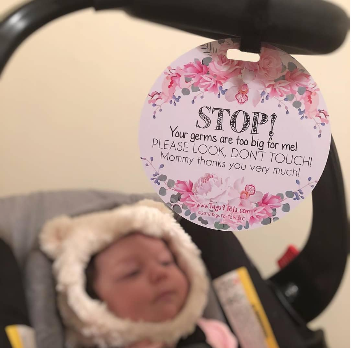 Three Little Tots - Flower No Touching Baby Car Seat and Stroller Tag