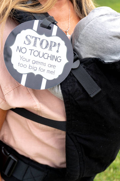 Three Little Tots - Black and White No Touching Baby Car Seat Sign Tag