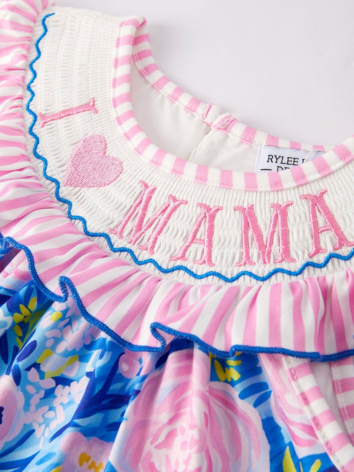 Rylee Faith Designs - “I ❤ MAMA”Embroidery Smocking Baby Girls Dress