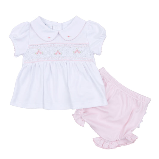 Willow's Classics Smocked Ruffle Short Sleeve Diaper Cover Set - Pink