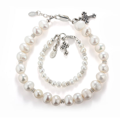 Cherished Moments - Mom and Me 2-Piece Pearl Cross Bracelet Baby Baptism Gift