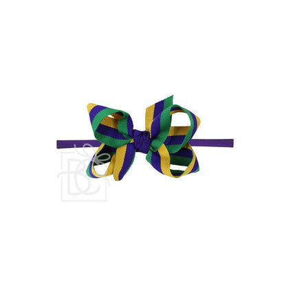 Beyond Creations 1/4" Headband w/ Mardi Gras Stripe Bow: 4.5" Large