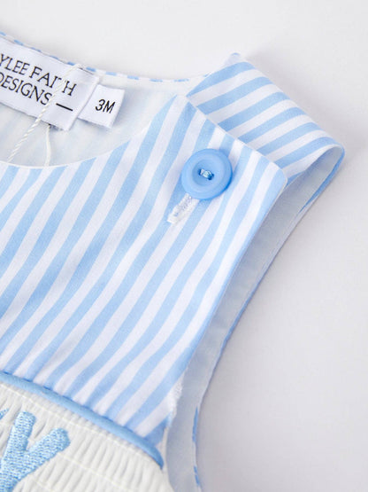Rylee Faith Designs - “I ❤ MOMMY”Embroidery Smocking Striped Baby Boys Romper