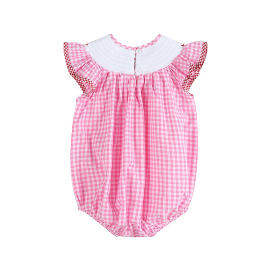 Lil Cactus - Pink Gingham Crawfish Smocked Flutter Romper