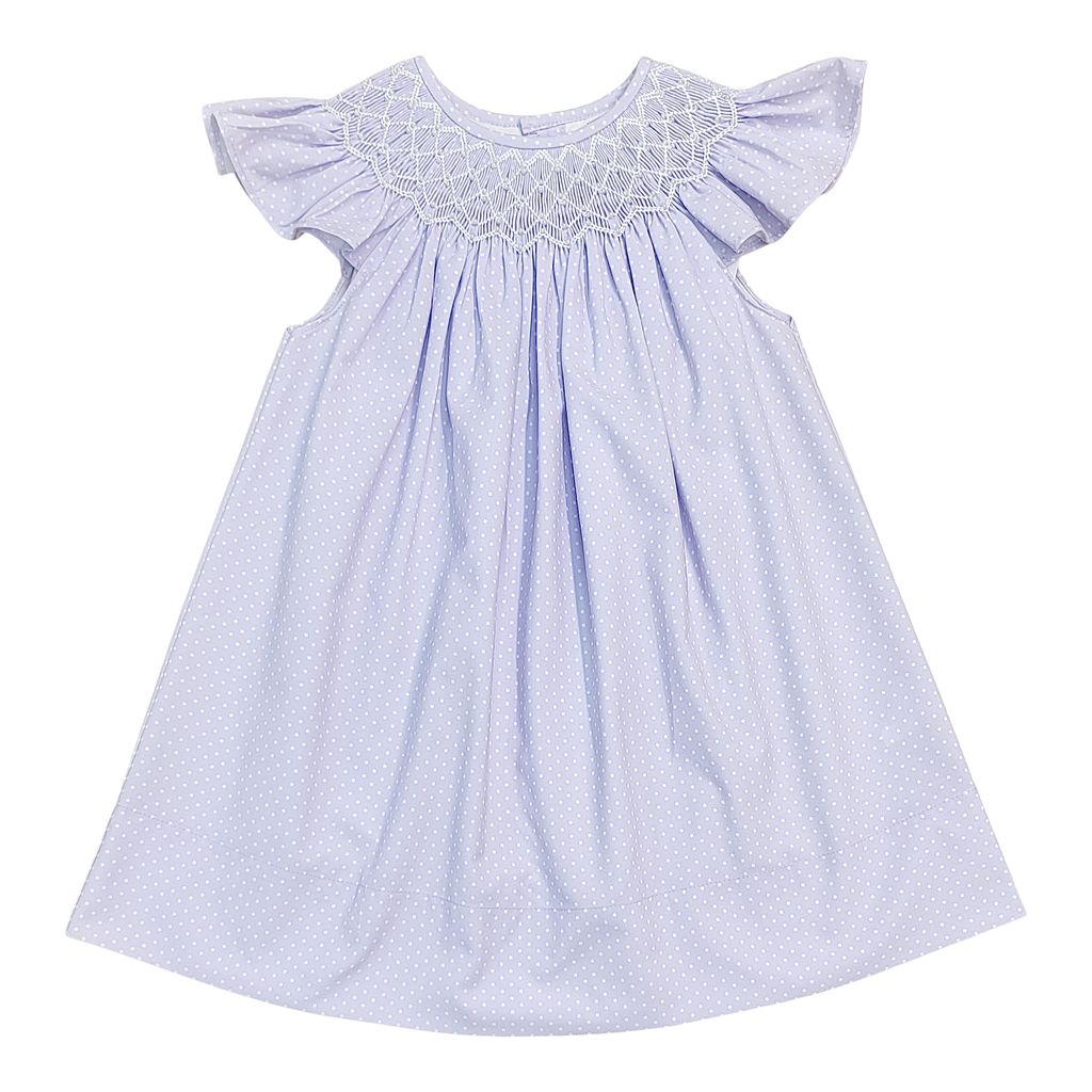 Sweet Dreams Cathy Purple Polka Dot Pearl Smocked Dress