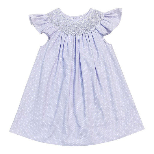 Sweet Dreams Cathy Purple Polka Dot Pearl Smocked Dress