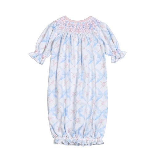 Baby Loren Blue Bows Hand Smock Pima Gown