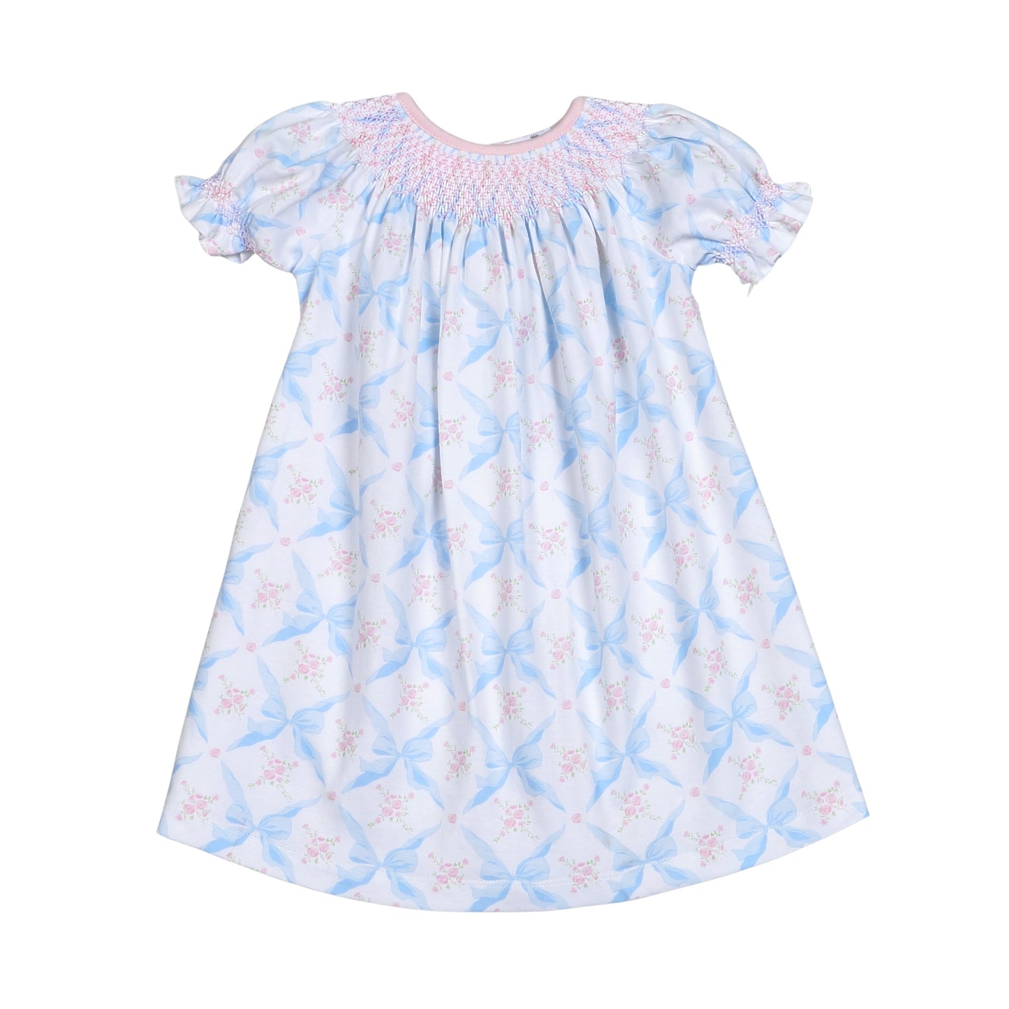 Baby Loren Blue Bows Pima Hand Smock Dress