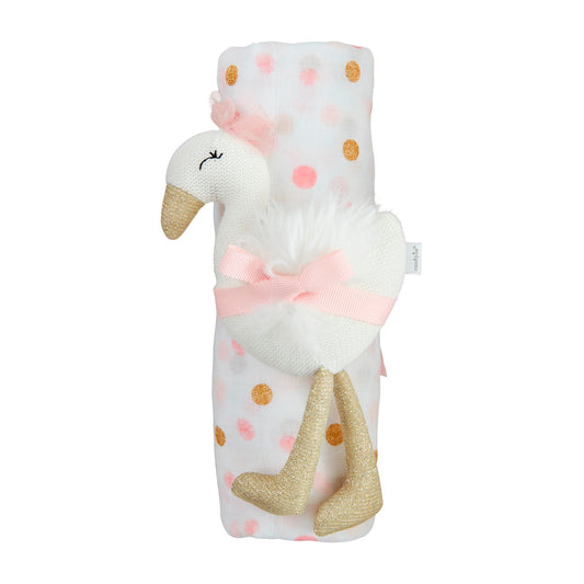 Pink and Gold Dot Swaddle & Rattle Set