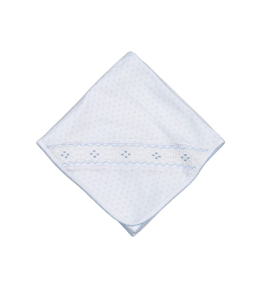 Baby Loren Tim Blue Dots Hand Smocked Pima Receiving Blanket