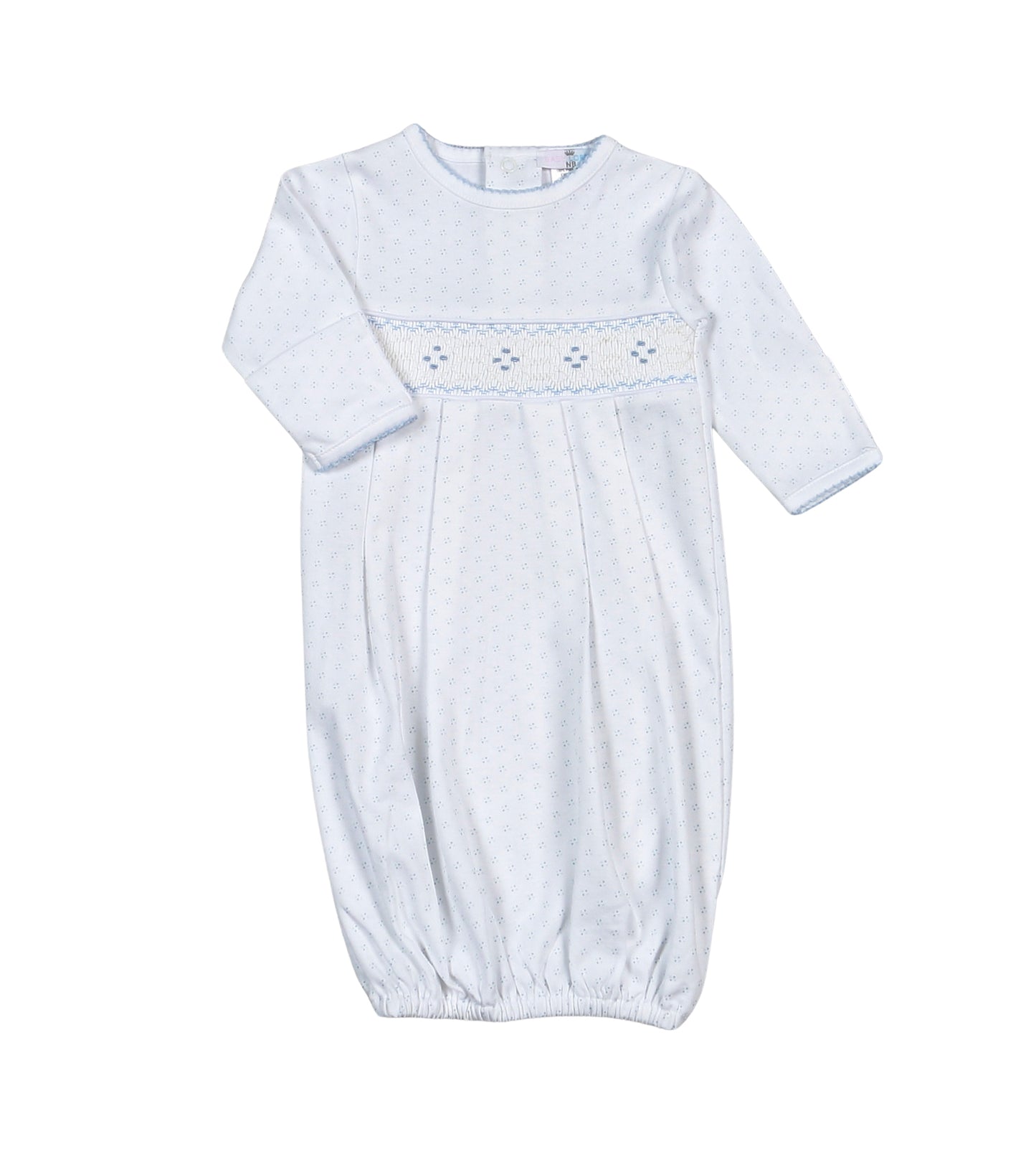 Baby Loren Tim Blue Dots Hand Smocked Pima Gown