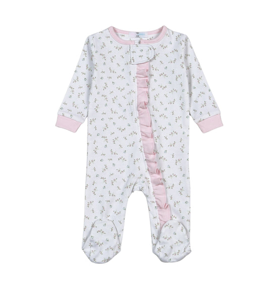 Baby Loren Bella Pink Floral Pima Zipper Footie