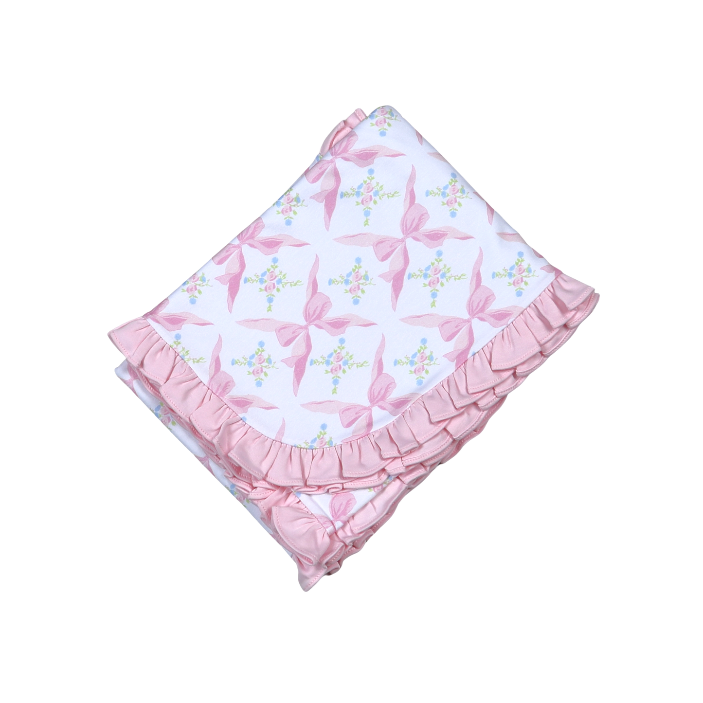 Baby Loren Pink Bows Pima Ruffles Receiving Blanket