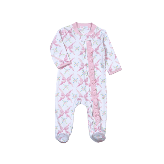 Baby Loren Pink Bows Pima Zipper Footie