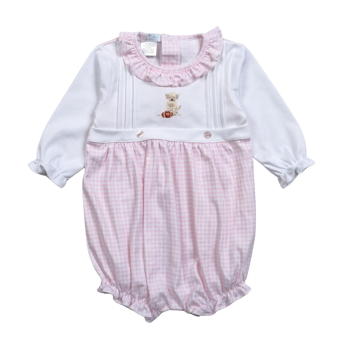 Baby Loren Pink Football Embroidered Bubble