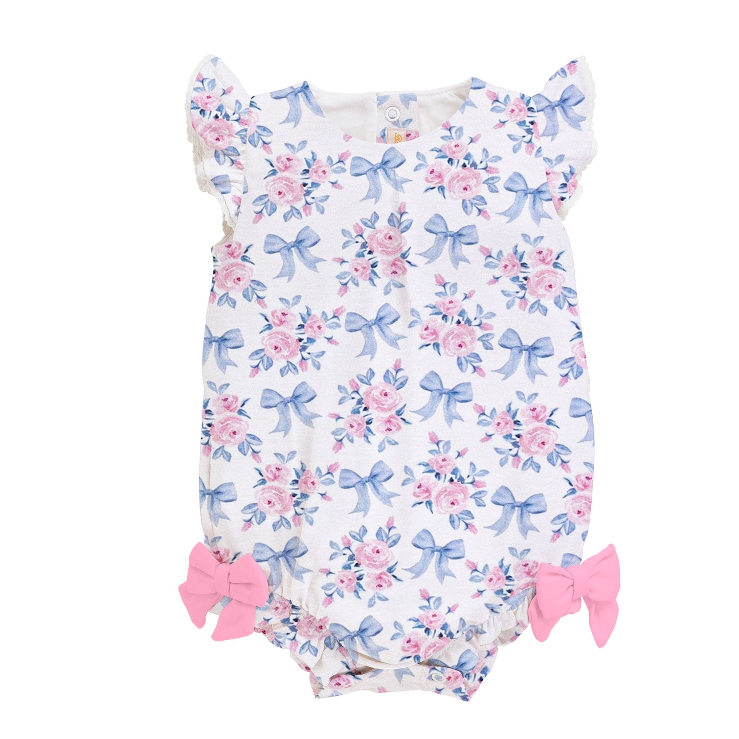 Baby Club Chic Blue Floral Bows Bubble with Ruffles & Bows