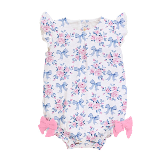 Baby Club Chic Blue Floral Bows Bubble with Ruffles & Bows