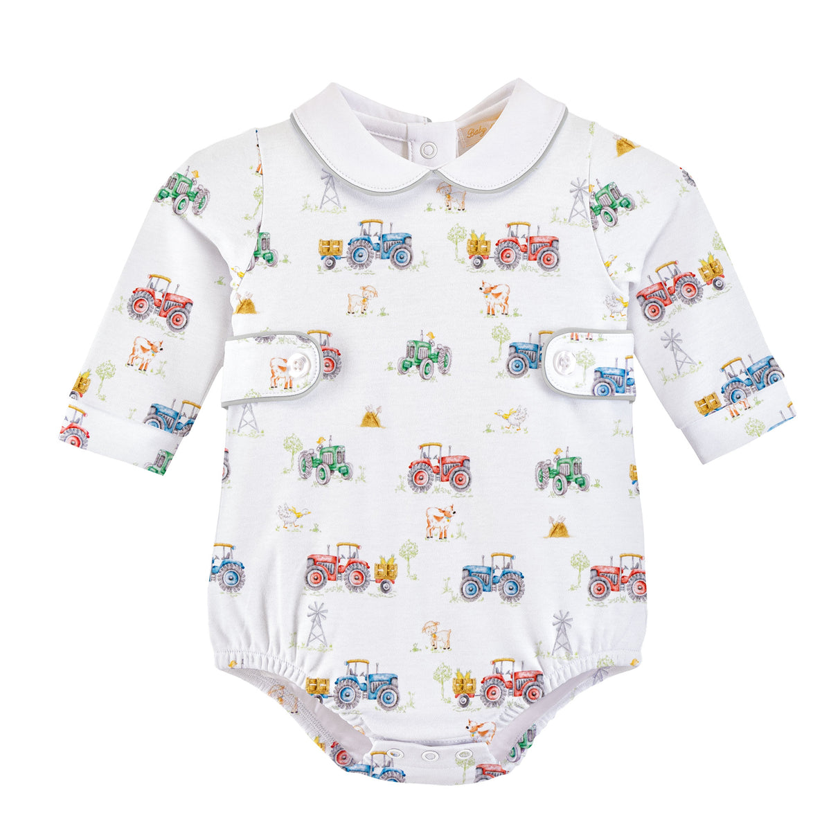 Baby Club Chic Tractor Time Printed Pima Bubble with Round Collar