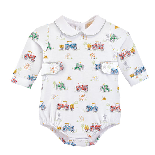 Baby Club Chic Tractor Time Printed Pima Bubble with Round Collar