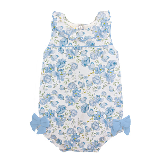 Baby Club Chic Spring in Blue Printed Bubble w/Collar and Bows