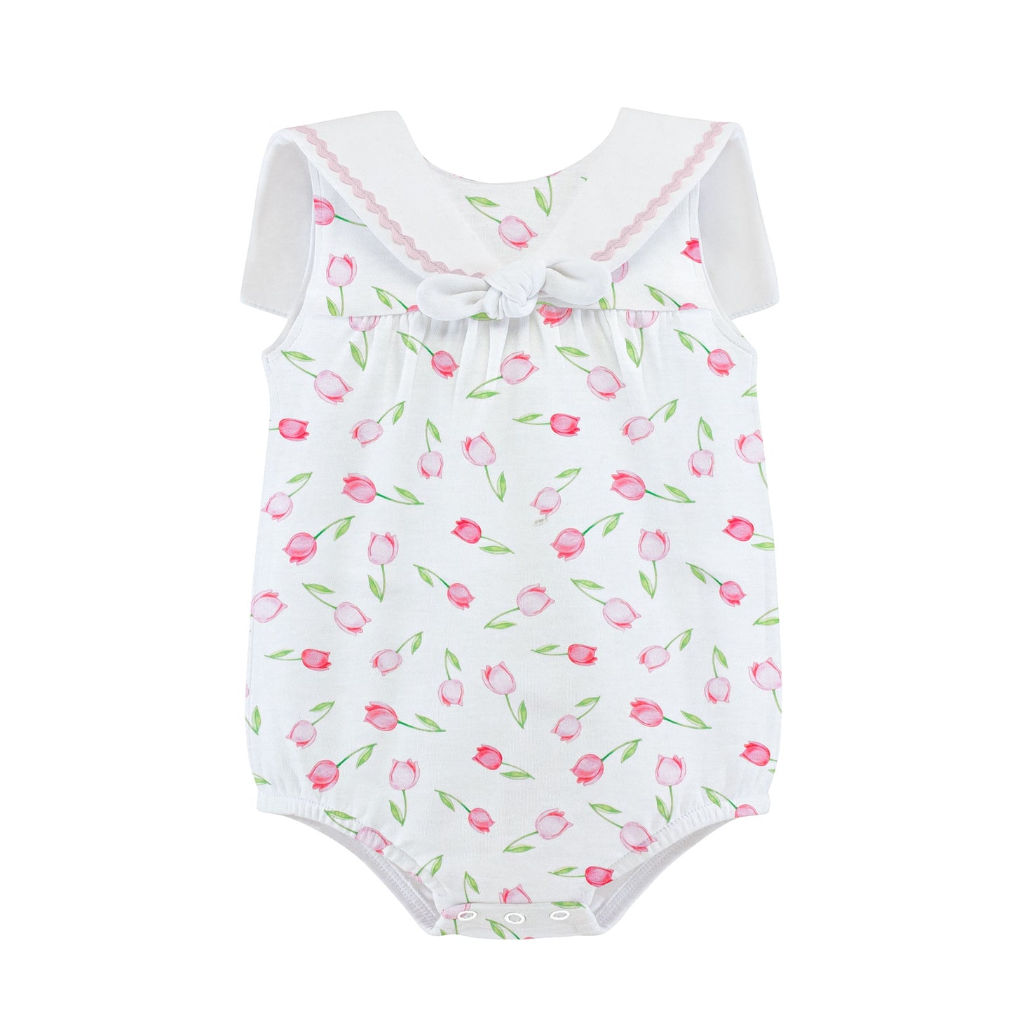 Baby Club Chic Baby Tulips Pink Printed Bubble w/Sailor Collar