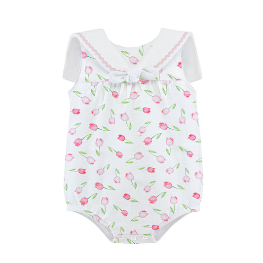 Baby Club Chic Baby Tulips Pink Printed Bubble w/Sailor Collar