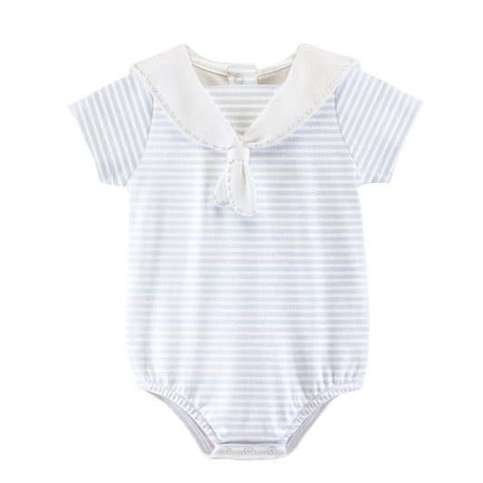 Baby Club Chic Light Blue Stripes Bubble w/ Sailor Collar
