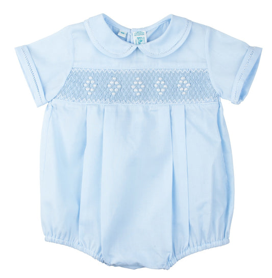 Feltman Brothers Smocked Embroidered Diamond Creeper - Blue
