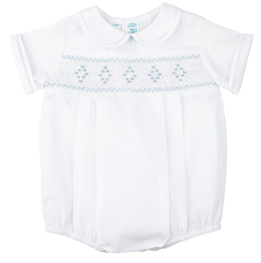 Feltman Brothers Smocked Embroidered Diamond Creeper - White