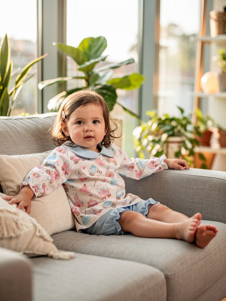 Baby Loren Princess and Castles Floral Pima Collar Bloomers Set
