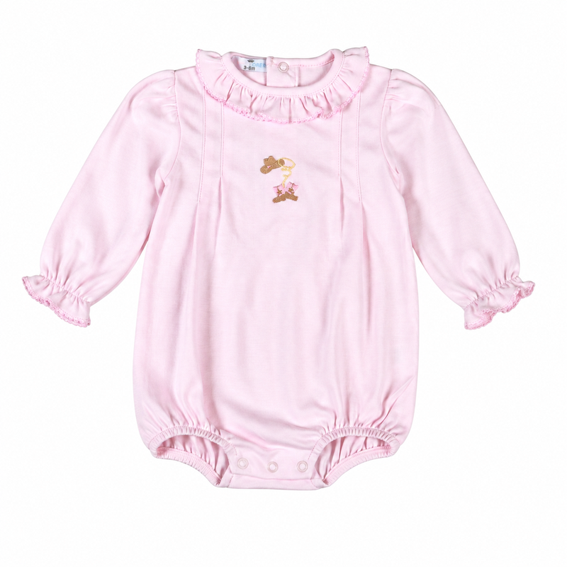 Baby Loren Pink Cowboy Long Sleeve Pima Bubble