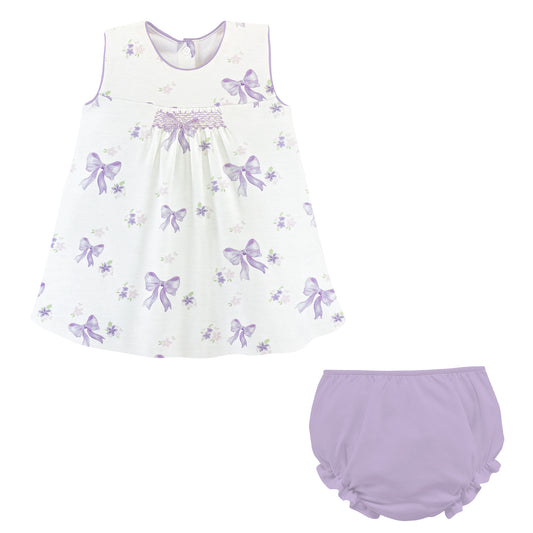 Baby Club Chic Lavender Bows Hand Smocked Printed Dress