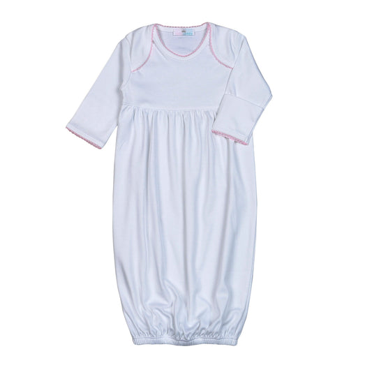 Baby Loren White Gown Pink Picot Trim