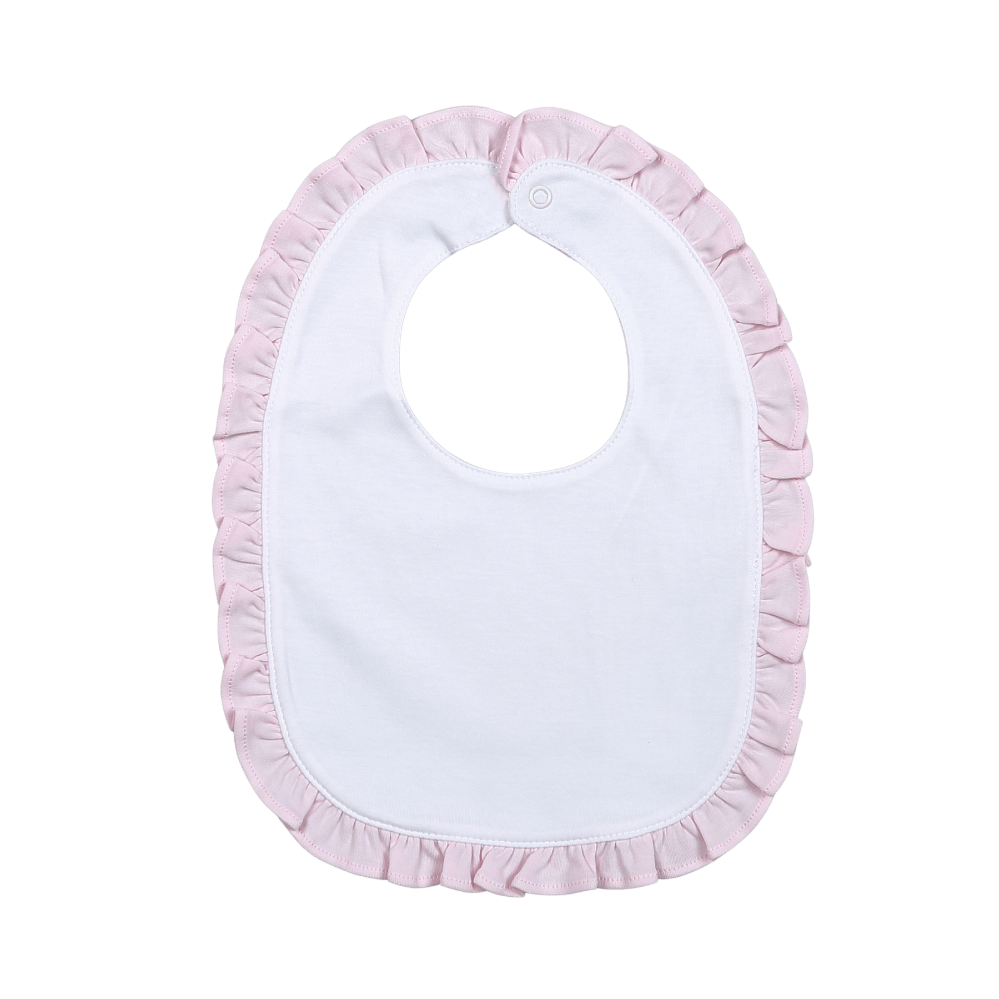 Baby Loren Lily White and Pink Ruffles Bib