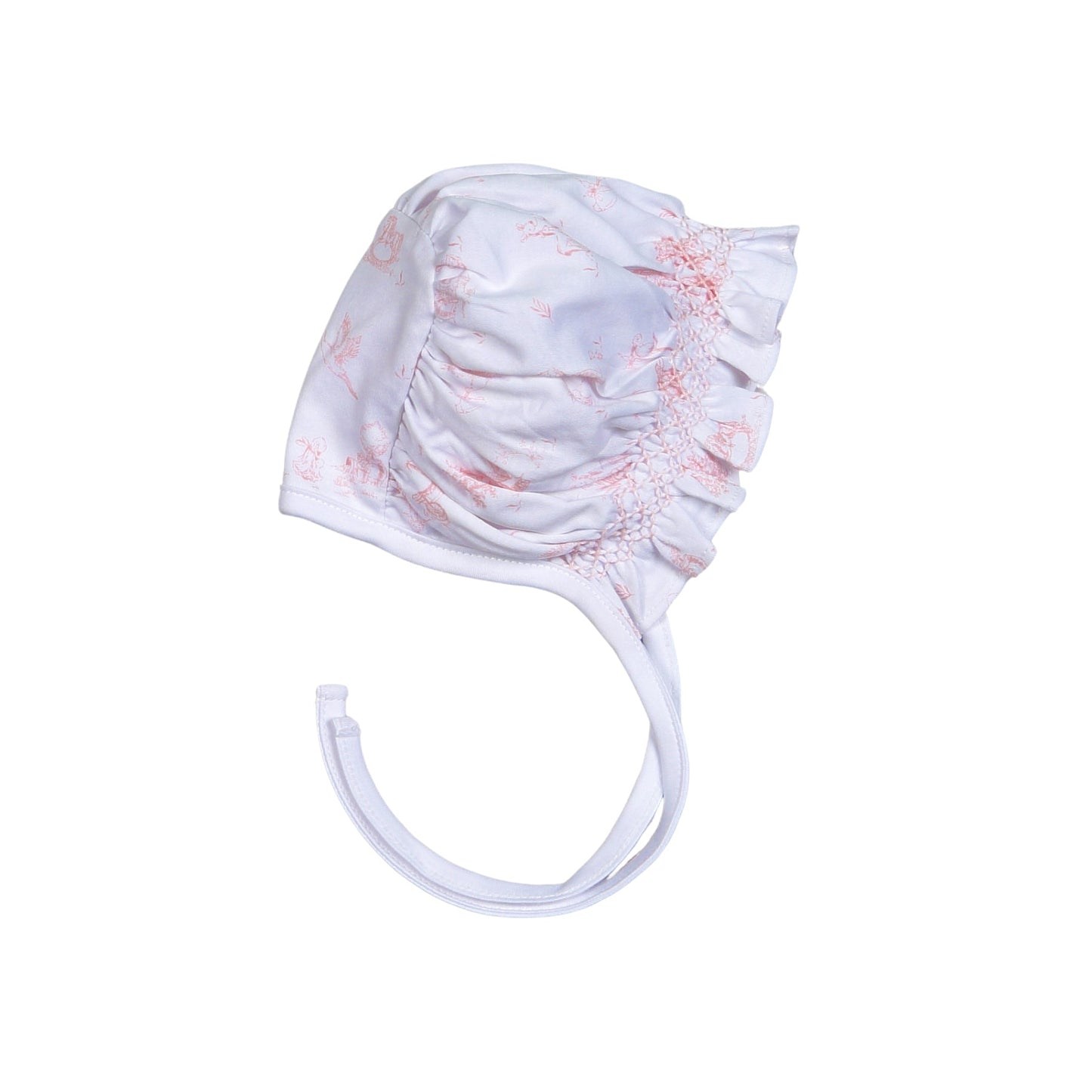 Baby Loren Pink Baby Toile Pima Hand Smocked Bonnet