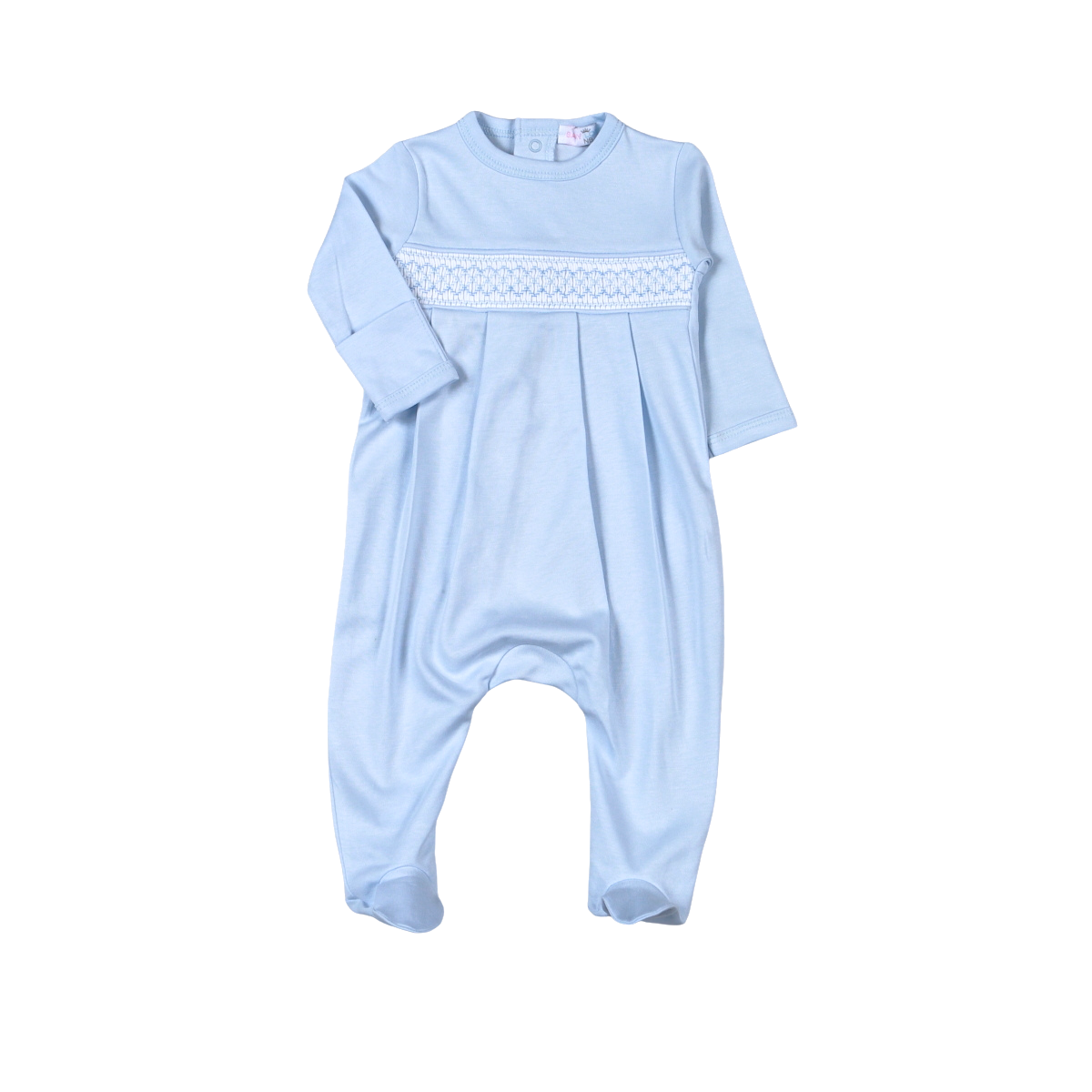 Baby Loren Blue Pima Hand Smock Footie