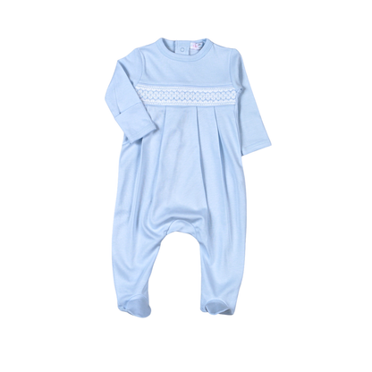 Baby Loren Blue Pima Hand Smock Footie