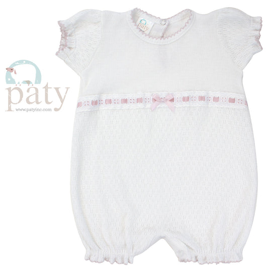 Paty Knit Baby Girl Bubble with Eyelet Trim