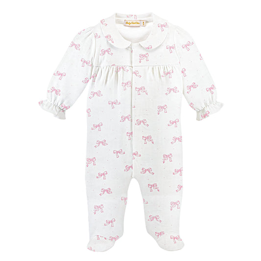 Baby Club Chic Pretty Bows Pink Printed Footie w/Printed Round Collar
