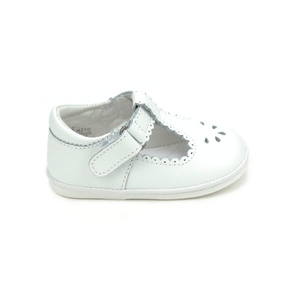 L'Amour Dottie Scalloped Perforated Mary Jane Shoe - White