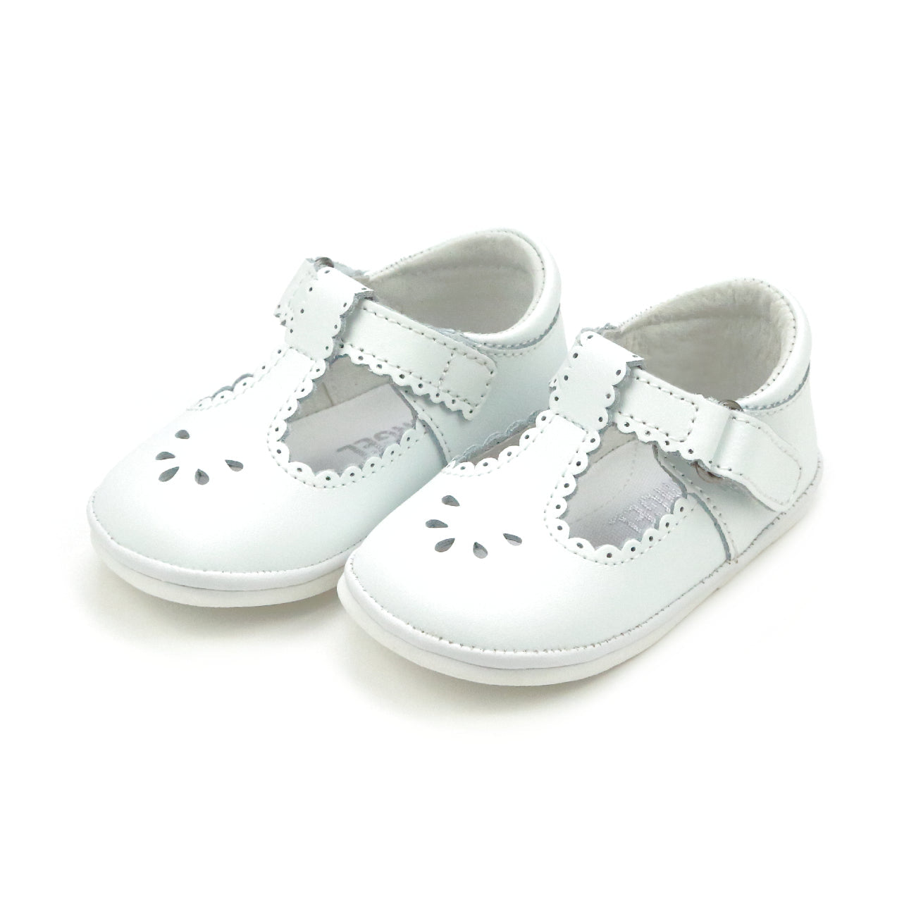 L'Amour Dottie Scalloped Perforated Mary Jane Shoe - White