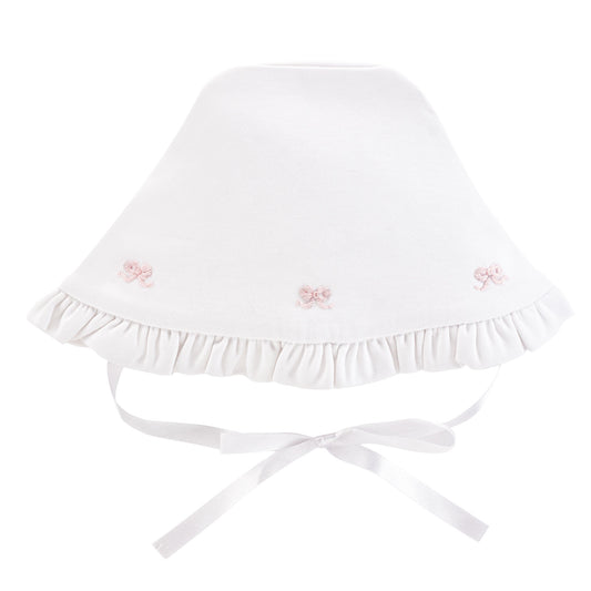 Baby Club Chic Little Bows Ruffled Bonnet with Embroidery