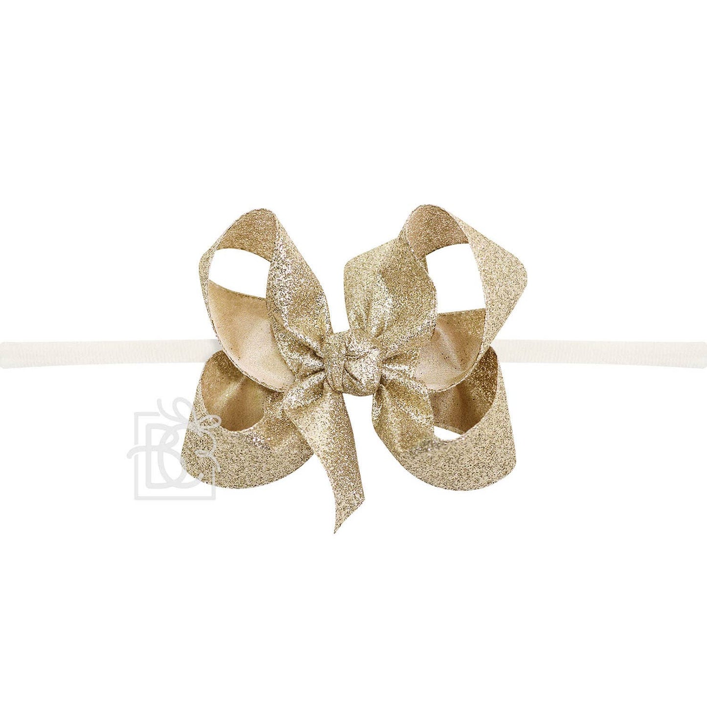 Beyond Creations 4.5” Glitter Metallic Bow w Pantyhose HDBND