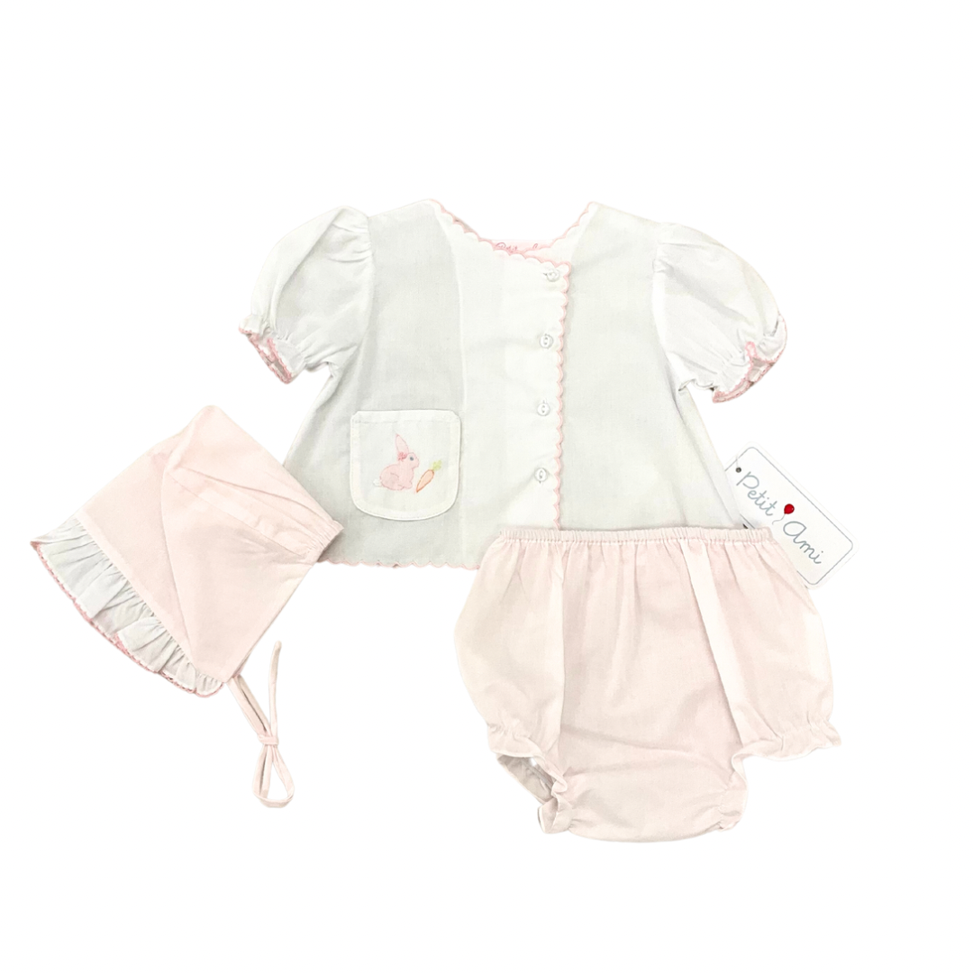 Petit Ami Pink Shadow Stitched Easter Bunny Diaper Set