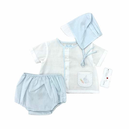 Petit Ami BLUE Shadow Stitched Easter Bunny Diaper Set