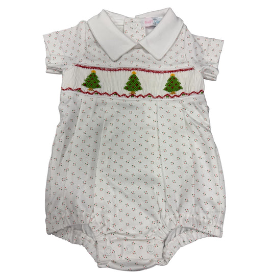 Baby Loren Christmas Trees Hand Smocked Pima Bubble - Boy