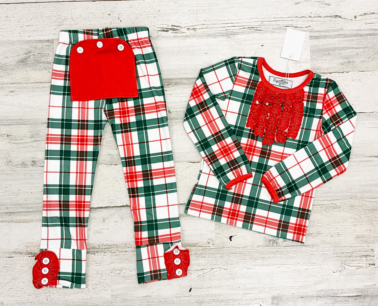 Sugar Bee Clothing Christmas Plaid Ruffle PJs