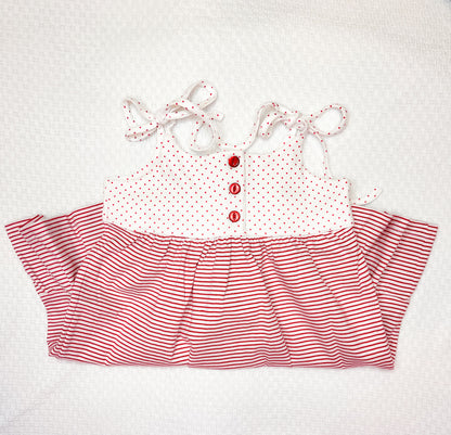 Squiggles Red Polka Dot and Striped Sundress with Tie Straps