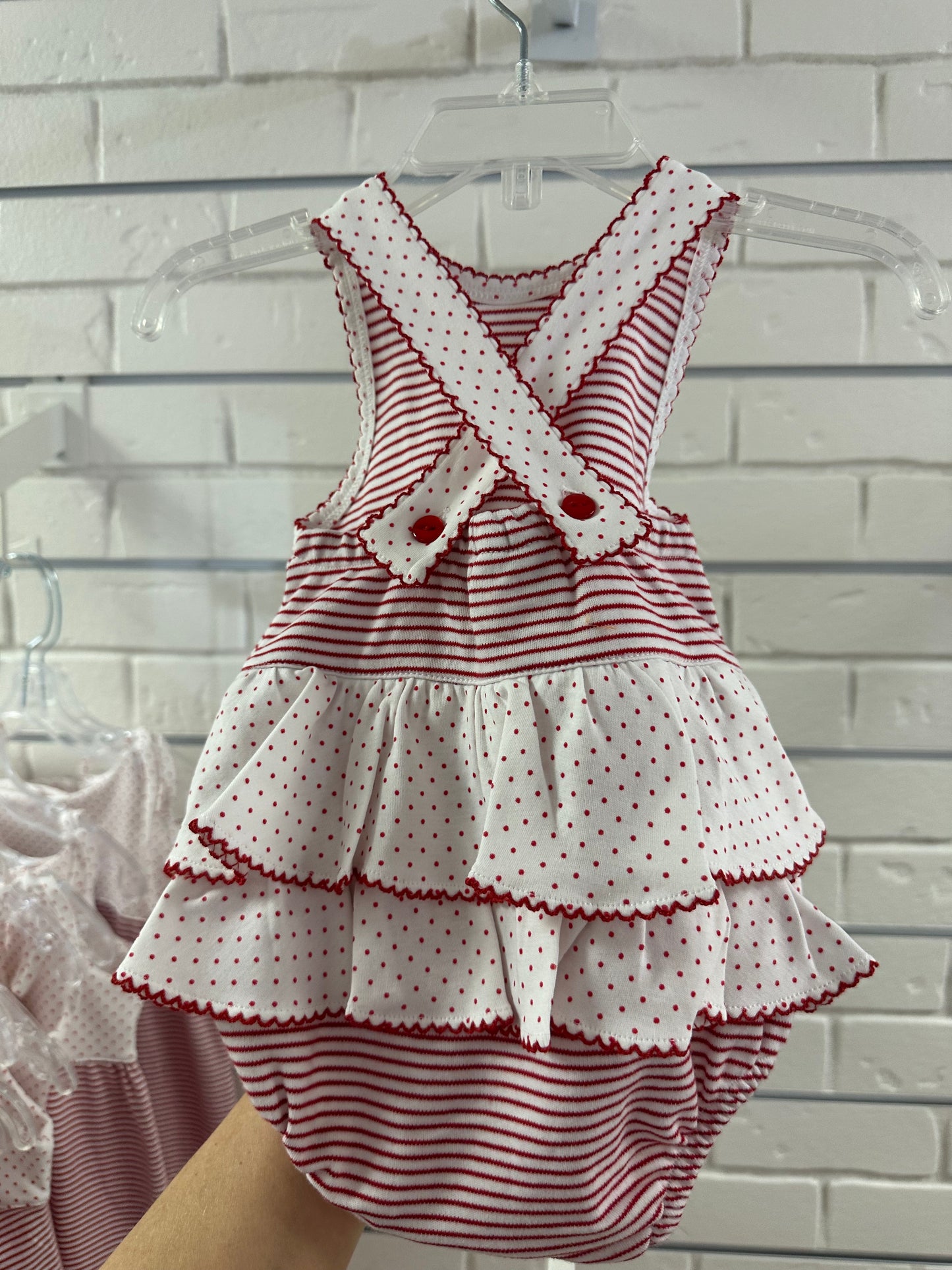 Squiggles Red Polka Dot and Striped Bubble with Ruffles & Red Trim