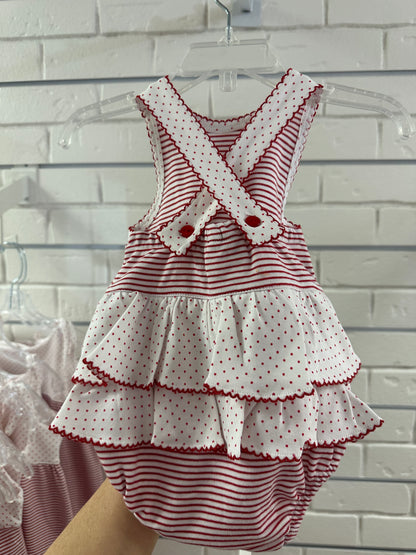 Squiggles Red Polka Dot and Striped Bubble with Ruffles & Red Trim
